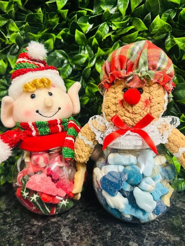 Gingerbread and Elf Jars filled with Christmas Pick n Mix